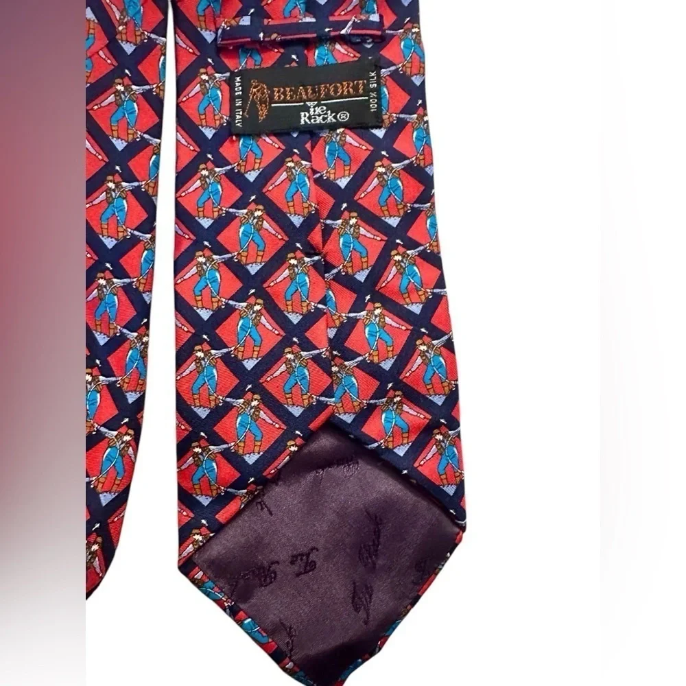 Beauford The Rack Mens Silk Tie - Fly Fishing Theme - Red Patterned